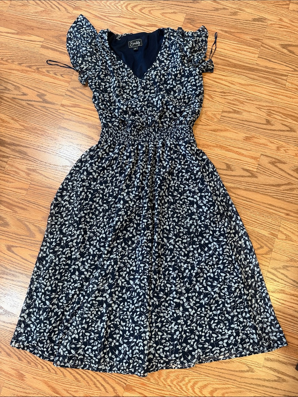 Smocked Waist Navy Floral Dress by